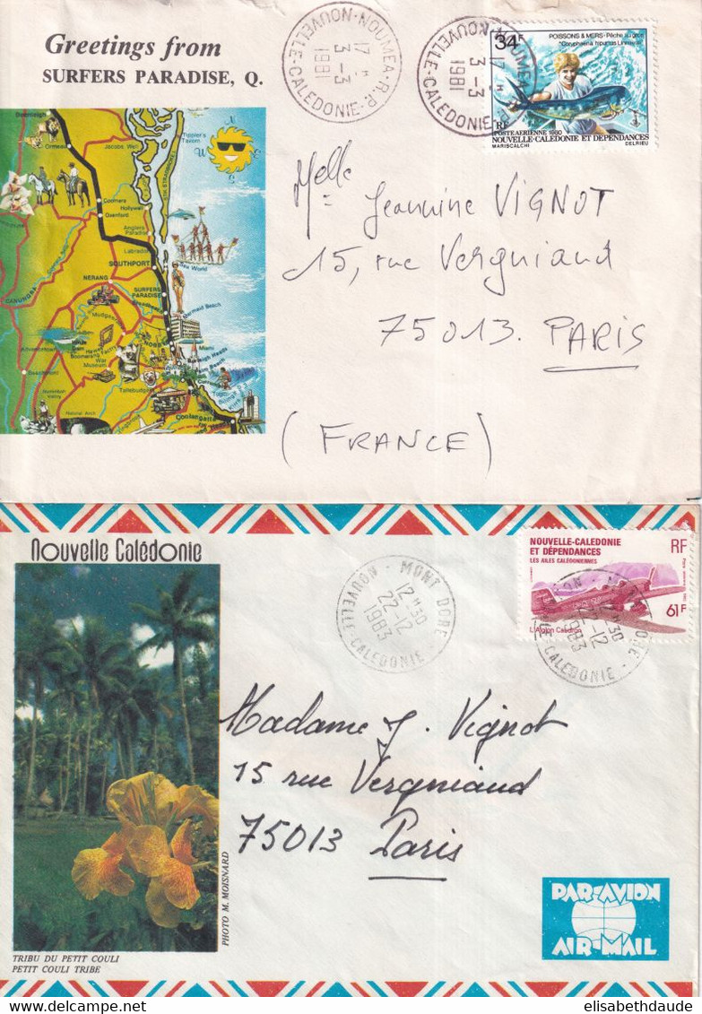 NOUVELLE CALEDONIE - 1977/83 - ENSEMBLE De 13 ENVELOPPES De NOUMEA/WE/LA FOA/MONT DORE => FRANCE / MAROC - Covers & Documents