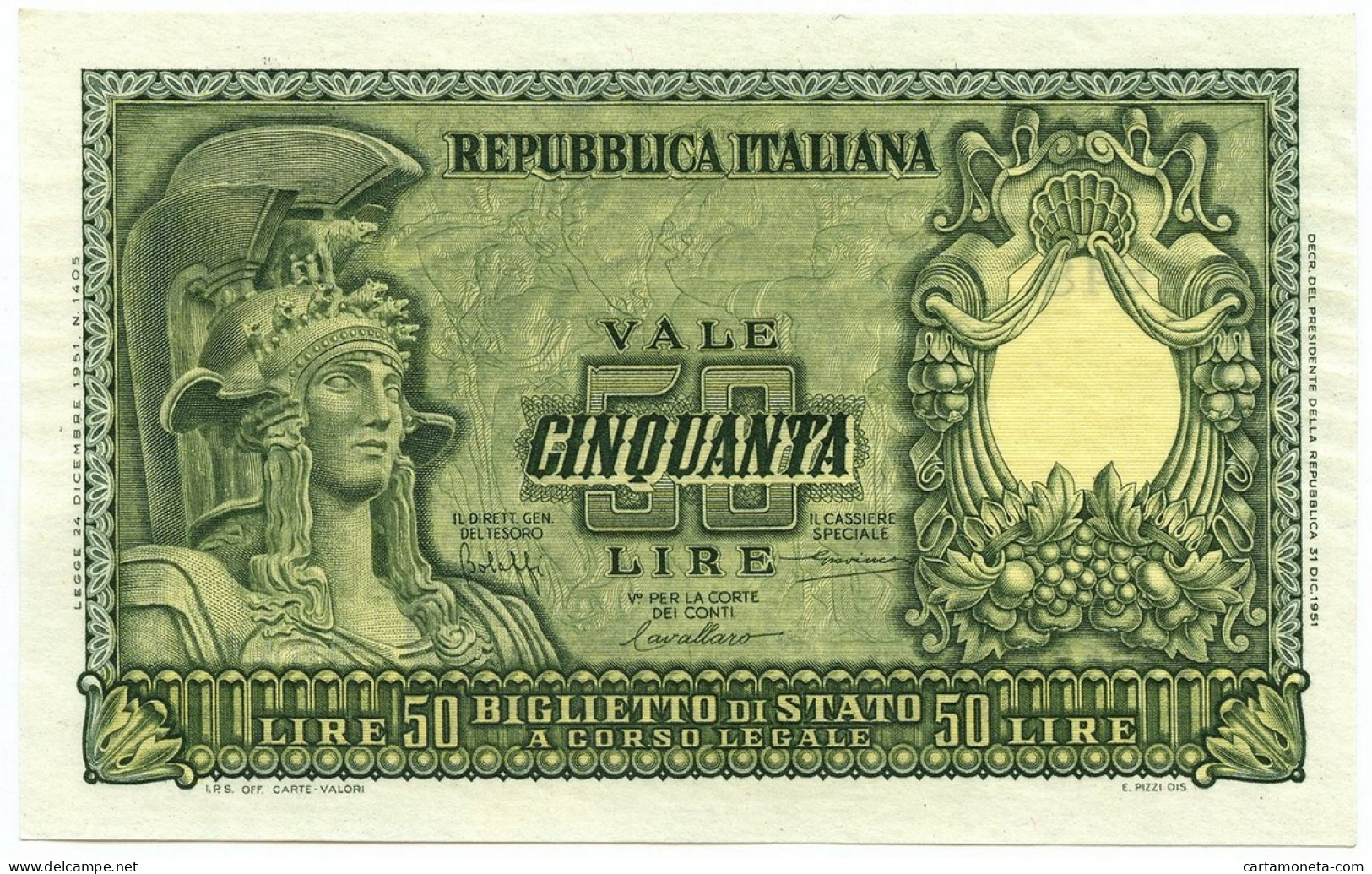 50 LIRE BIGLIETTO DI STATO ITALIA ELMATA BOLAFFI 31/12/1951 FDS-/FDS - Otros & Sin Clasificación