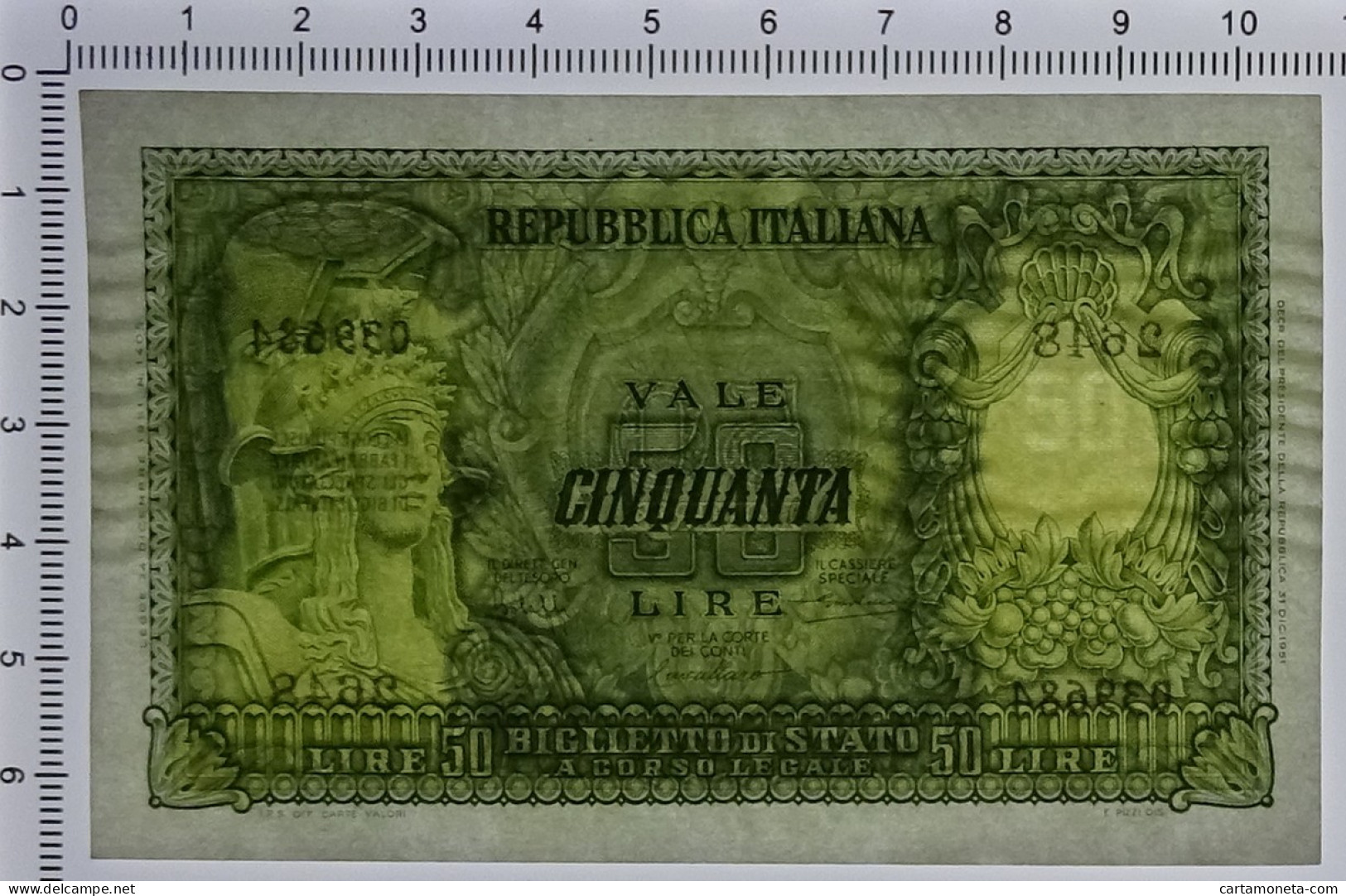 50 LIRE BIGLIETTO DI STATO ITALIA ELMATA BOLAFFI 31/12/1951 FDS-/FDS - Autres & Non Classés