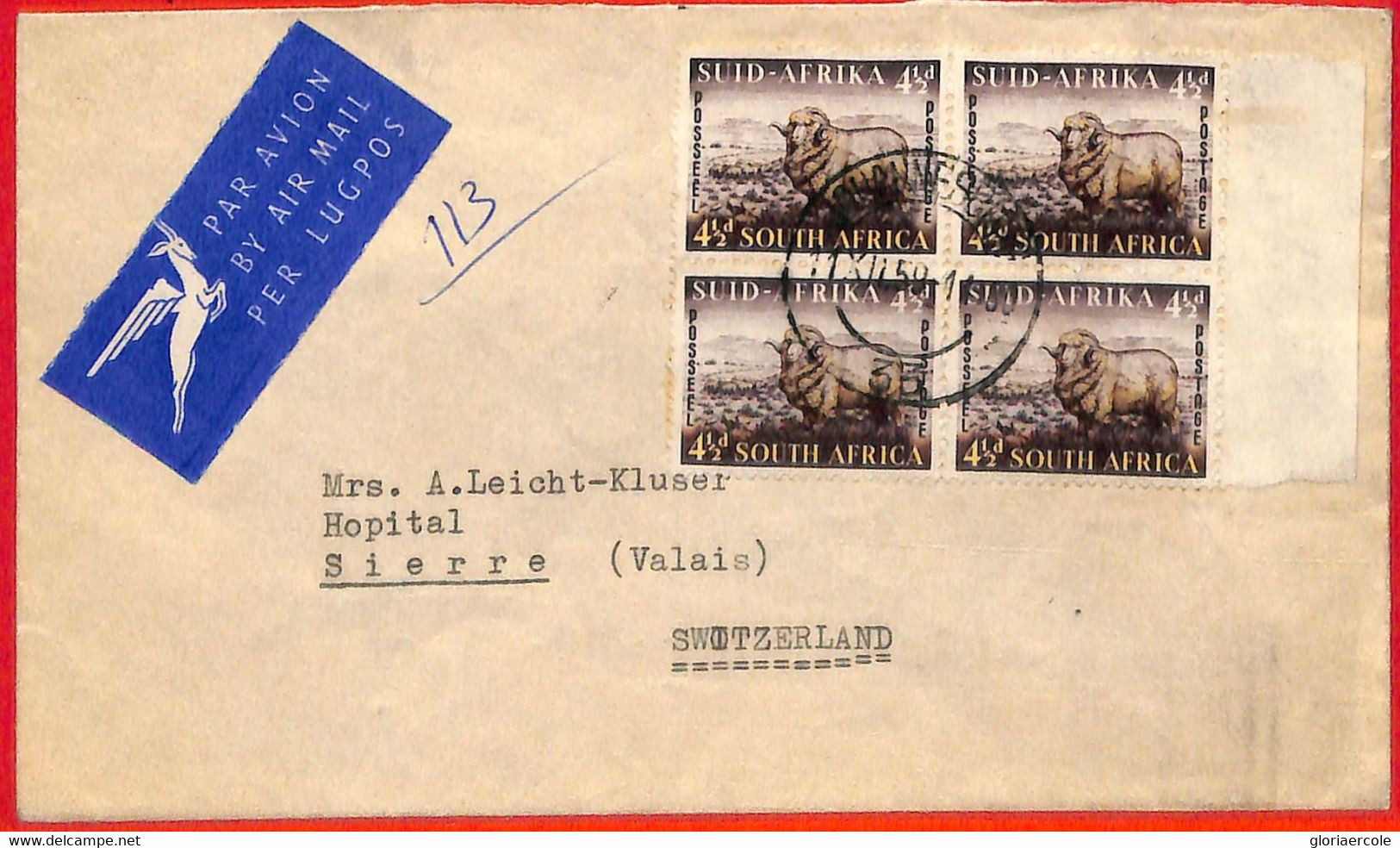 Aa3203 - SOUTH AFRICA - POSTAL HISTORY - AIRMAIL COVER To SWITZERLAND 1959 Sheep RAM - Farm