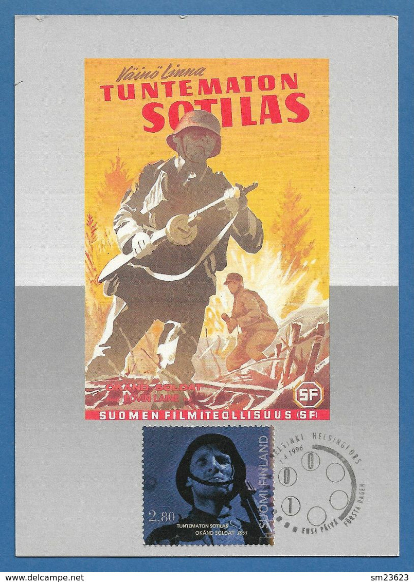 Finnland / Suomi 1996 Mi.Nr. 1339 , Der Unbekannte Soldat - 100 Jahre Finnischer Film - Maximum Card - Helsinki 1.4.1996 - Maximum Cards & Covers