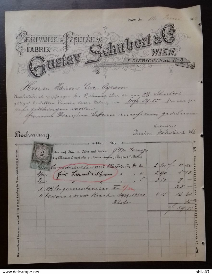 Paper Goods & Paper Bags Factory - Gustav Schubert & Co., Wien 1894. Papierwaren & Papiersacke - Fabrik - Autres & Non Classés