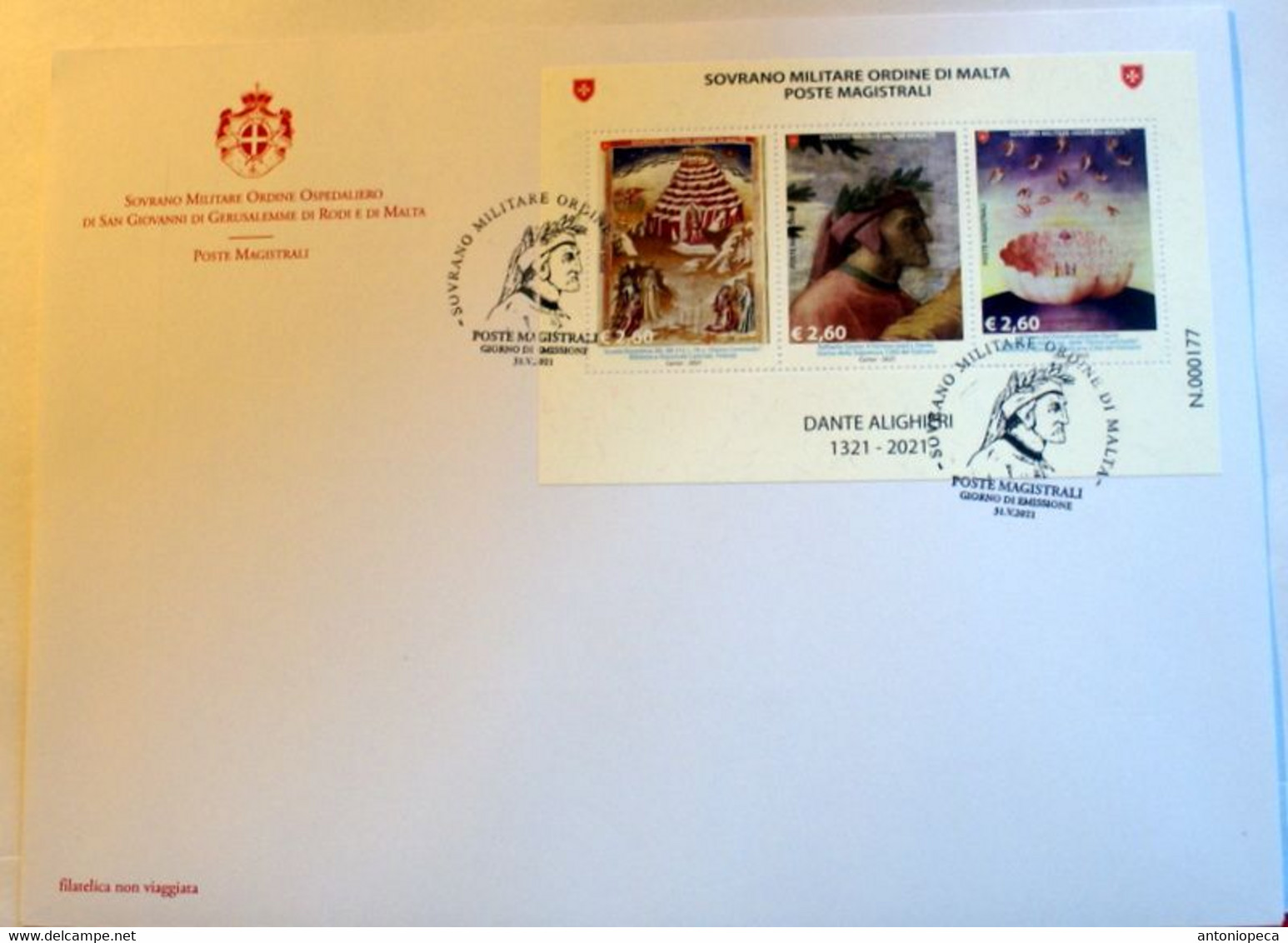 SMOM 2021, CENTENARIO DANTE ALIGHIERI, SHEET FDC - Malta (Orde Van)