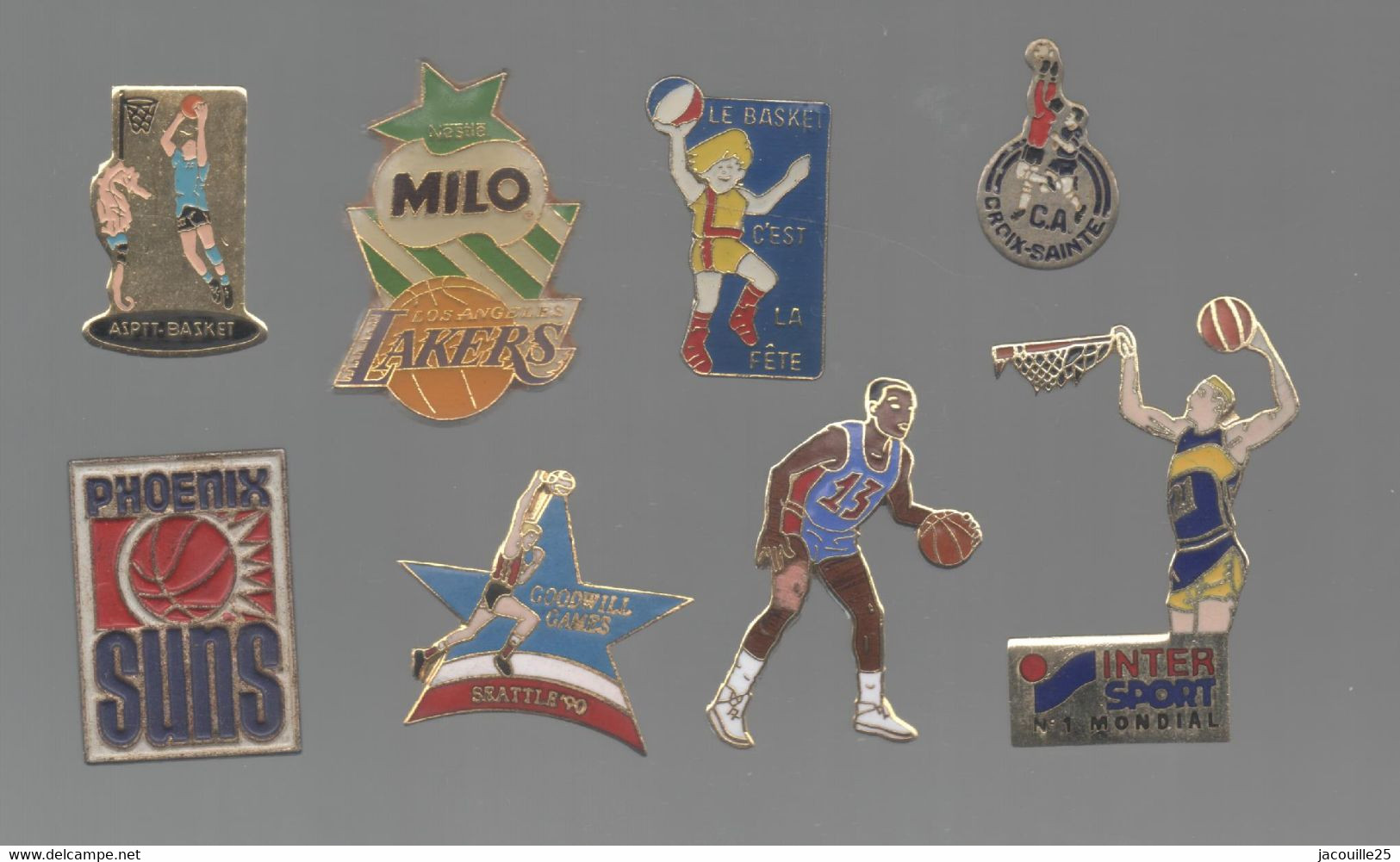 PINS PIN'S BASKET 717 BASKETBALL MILO ASPTT PHOENIR CROIX SAINTE JOUEURS INTERSPORT GOODWILL GAMES LOT 8 PINS - Basketball