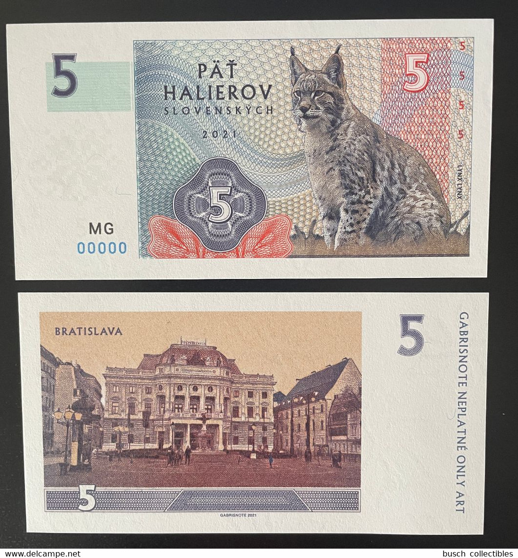 2021 Matej Gabris 5 Halierov Lynx Faune Fauna Bratislava UNC SPECIMEN ESSAY Tirage Limité - Fictifs & Spécimens