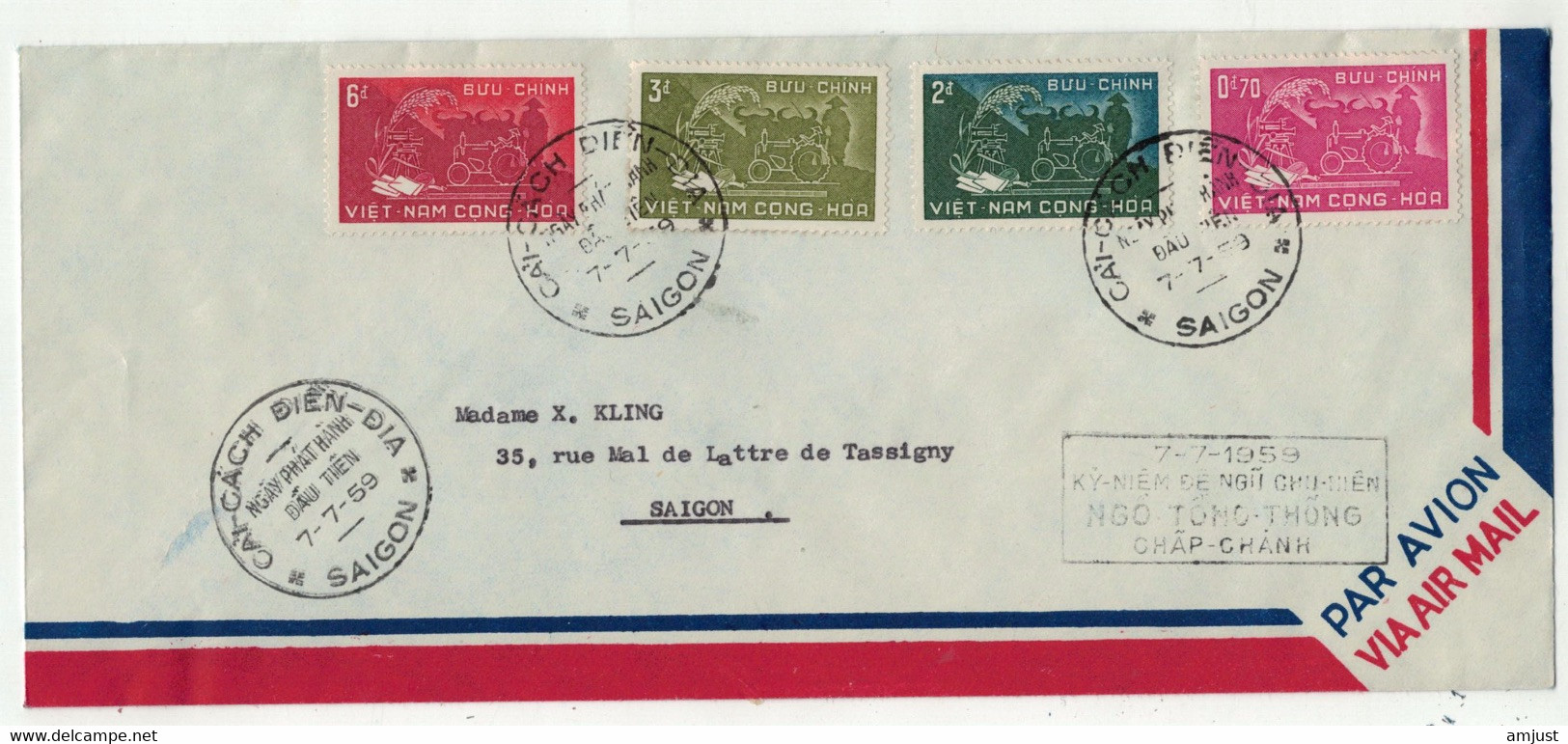 Viêt-Nam // Vietnam // Lettre Pour Saigon Le 7.07.1959 (grand Format) - Viêt-Nam