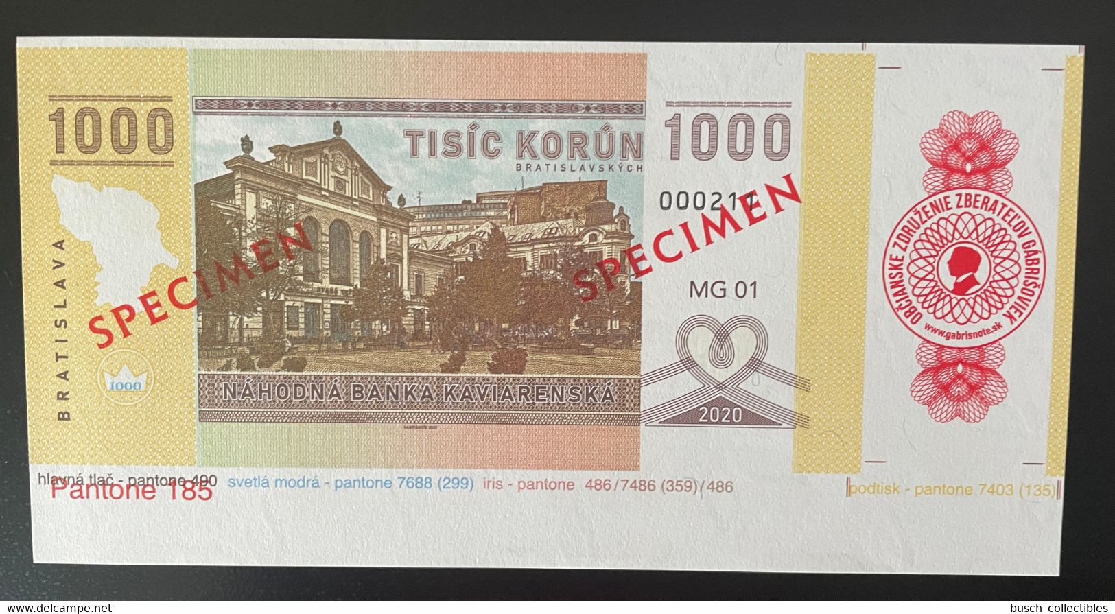 2020 Matej Gabris 1000 Korun Bratislava Elektricka Tatra T3P Tramway Straßenbahn UNC SPECIMEN ESSAY Tirage Limité - Fictifs & Spécimens