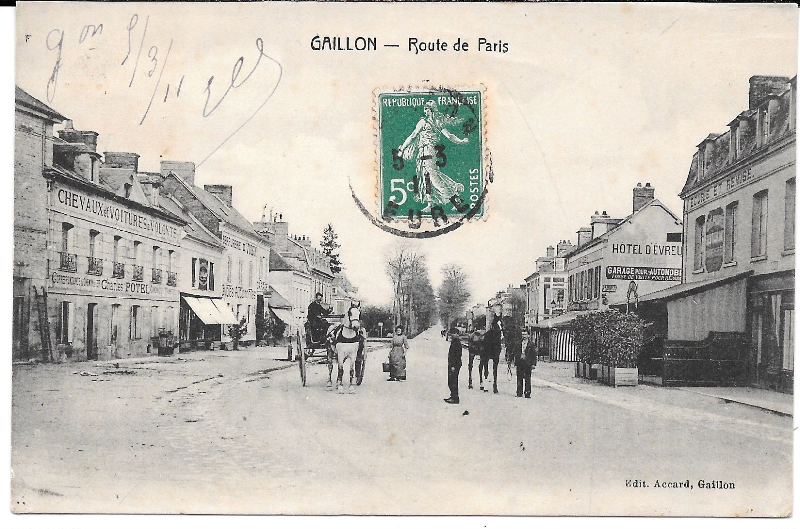 Cpa  GAILLON - Route De Paris . (Animation + Commerces). - Autres & Non Classés