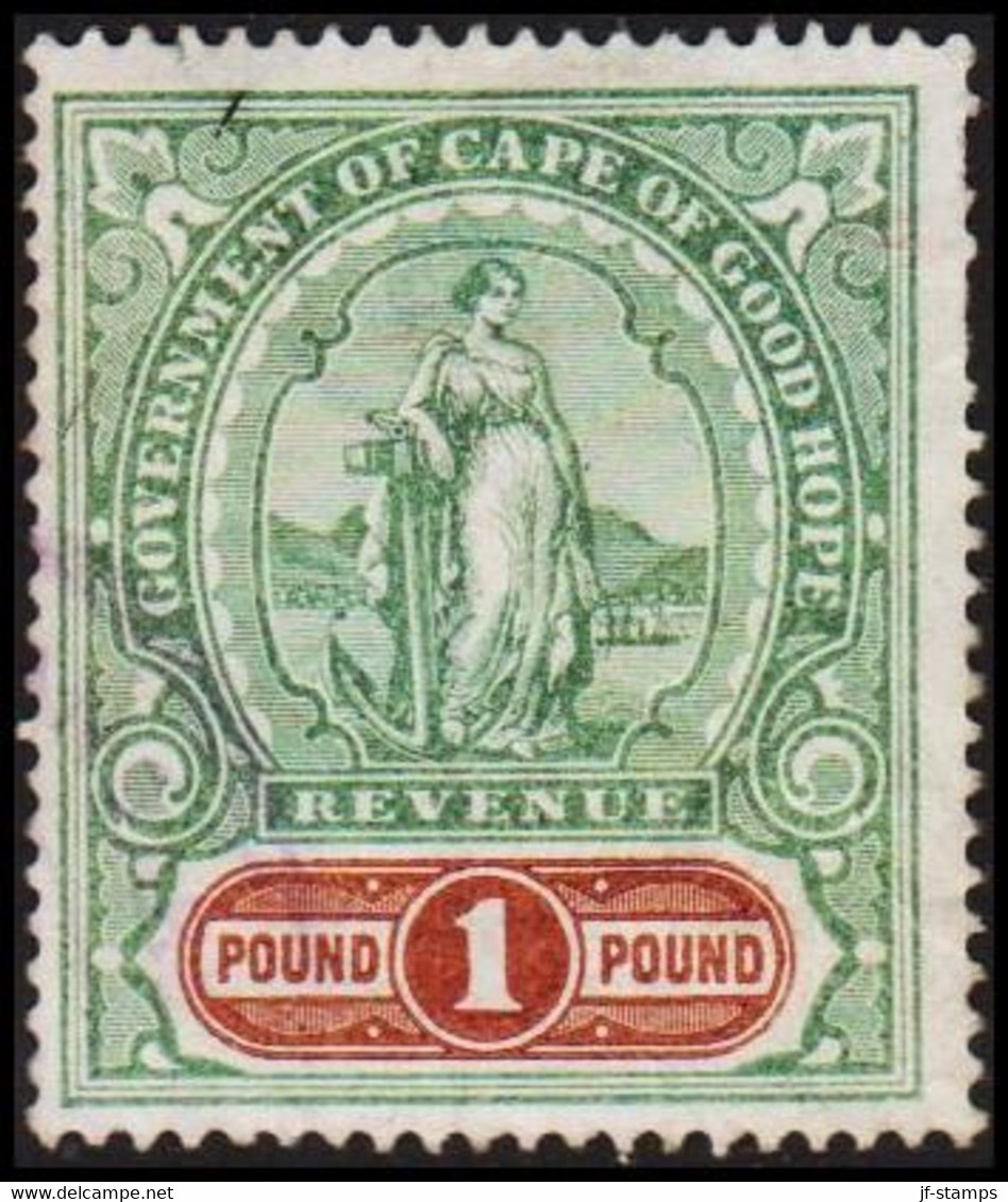 1900-1915. GOVERNMENT OF CAPE OF GOOD HOPE. REVENUE. Woman With Anchor. £ 1 ONE POUND... () - JF420766 - Cape Of Good Hope (1853-1904)