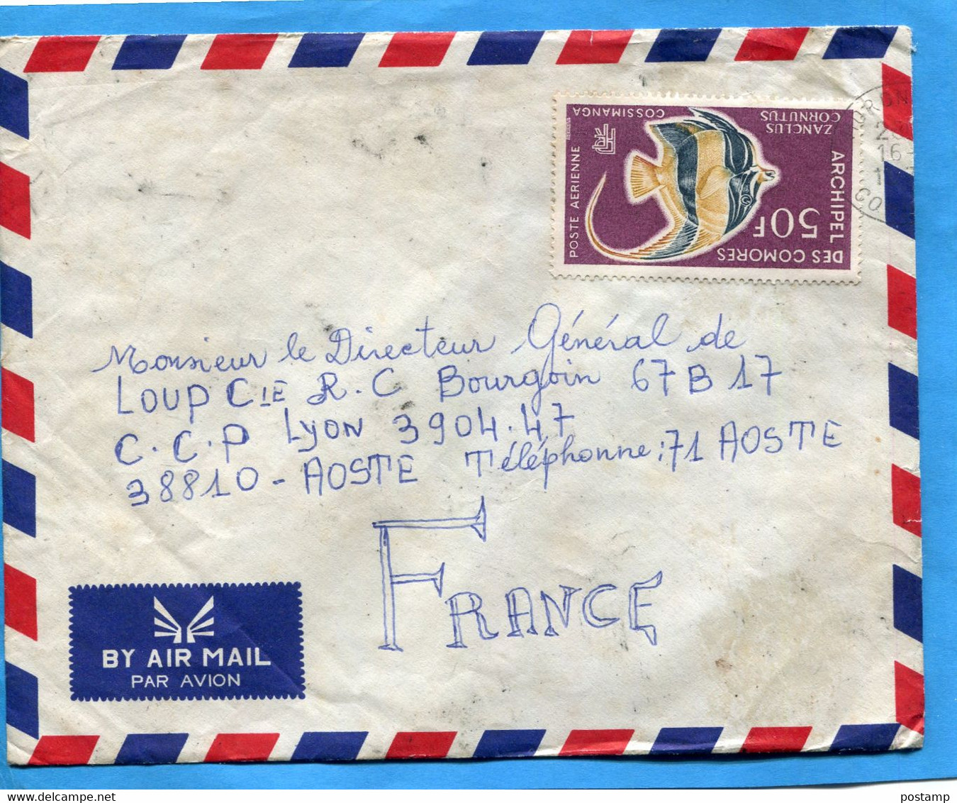 Marcophilie-Lettre COMORES-cad MORONI 1970--stamp Poisson -fishN°A23 Zanclus Conutus - Covers & Documents