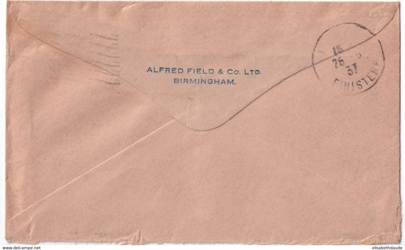 GB / PERFIN - 1937 - ENVELOPPE De BIRMINGHAM Avec PERFORE (ALFRED FIELD) => MORLAIX (FINISTERE) - Perforadas