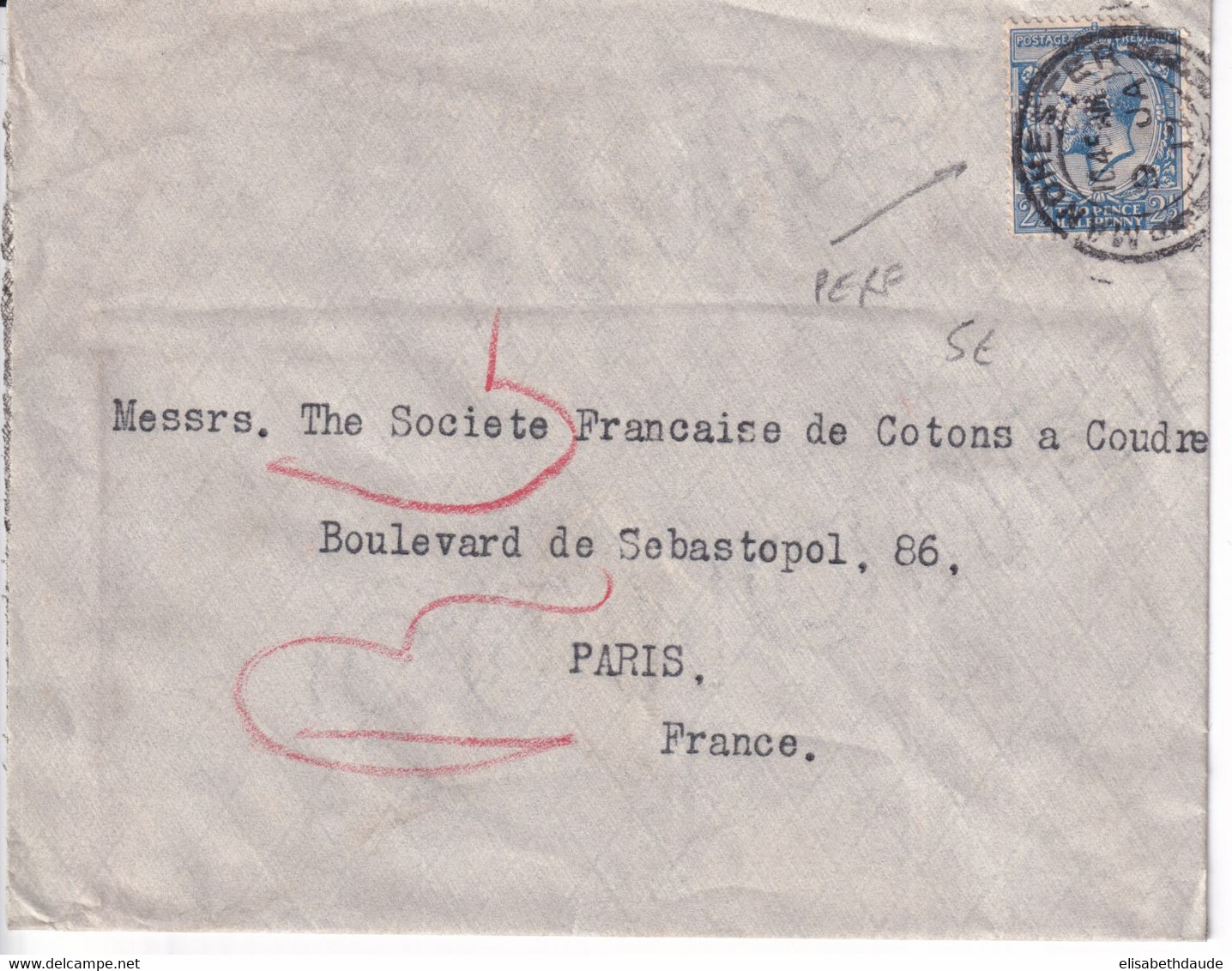GB / PERFIN - 1917 - ENVELOPPE De MANCHESTER Avec PERFORE => PARIS - Perfins