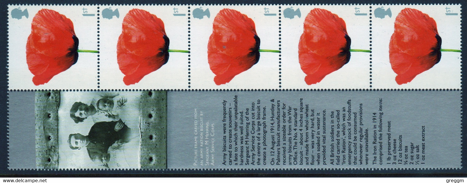 Great Britain 2008 Five 1st Smiler Sheet Commemorative Stamps With Label From The Lest We Forget Set In Unmounted Mint. - Francobolli Personalizzati