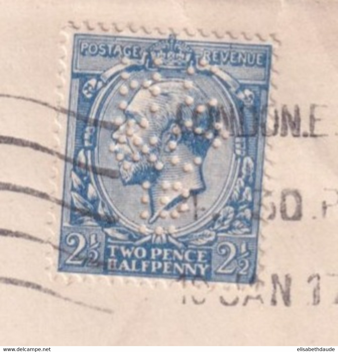 GB / PERFIN - 1917 - ENVELOPPE CENSUREE Avec PERFORE (HAYES, CANDY &Co) De LONDON => CORGEMONT (SUISSE) - Perfins