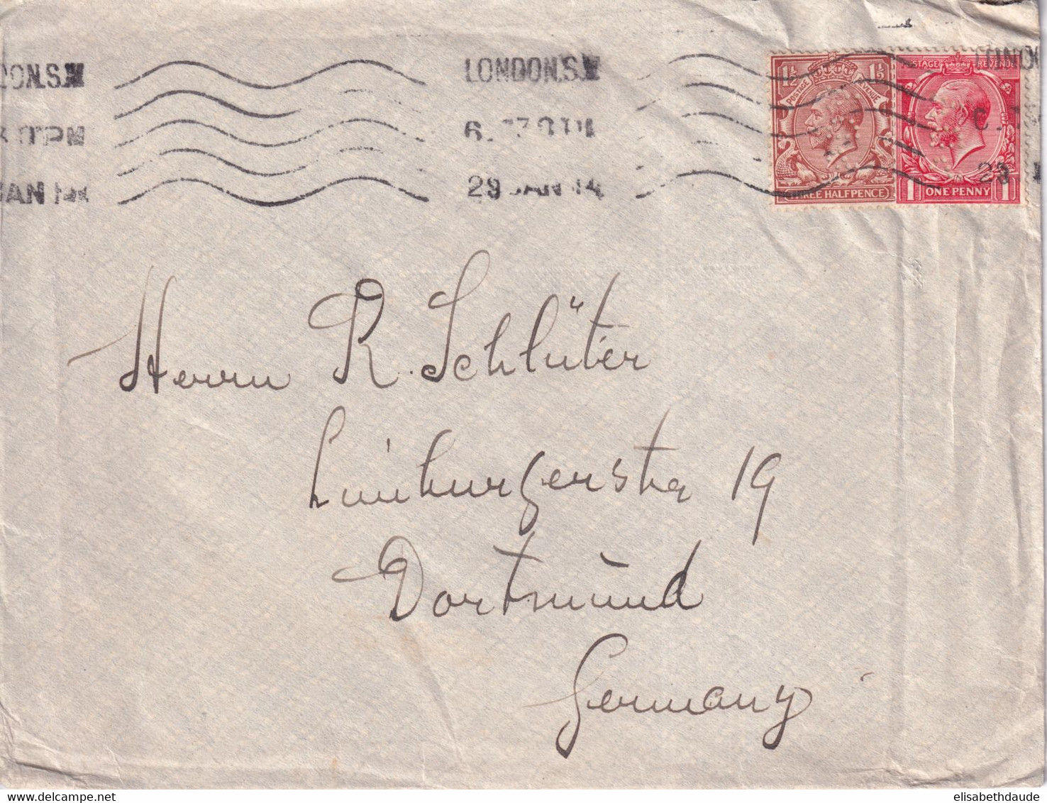 GB / PERFIN - 1919 - ENVELOPPE Avec PERFORE De LONDON => DORTMUND (GERMANY) - Perfin