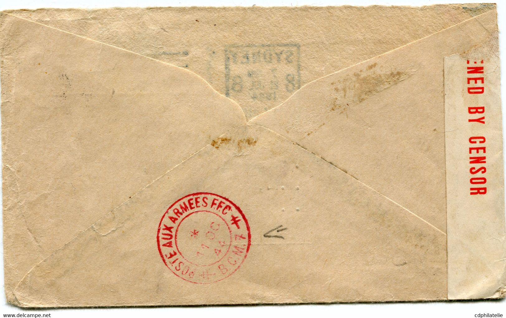 AUSTRALIE LETTRE CENSUREE AVEC AU DOS CACHET " POSTE AUX ARMEES FFC 11 DC 44..." DEPART SYDNEY 21 JUL 1944 POUR......... - Covers & Documents