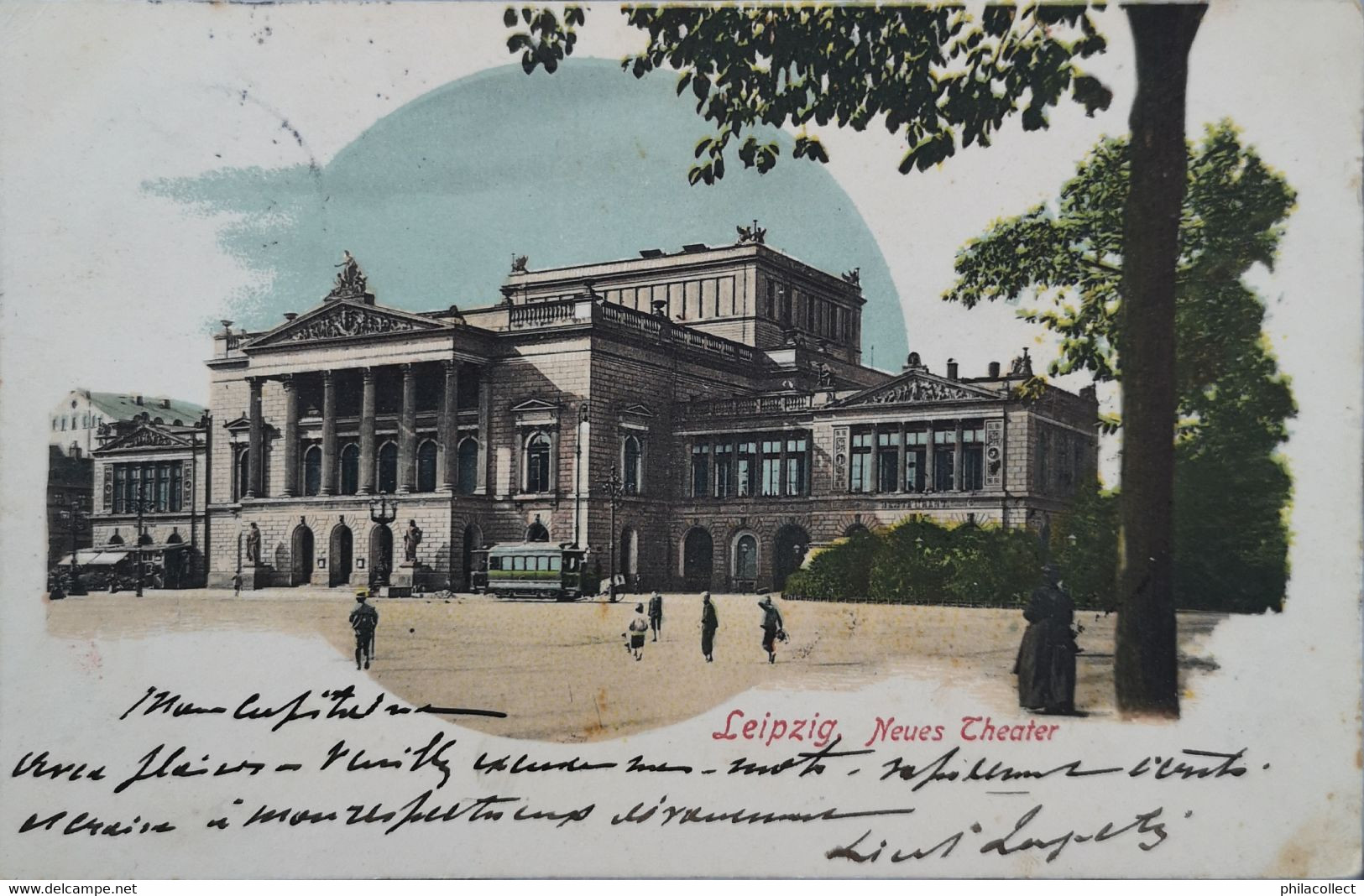 Leipzig // Litho Neuen Theater ( Tram - Strassenbahn) 1901 - Leipzig