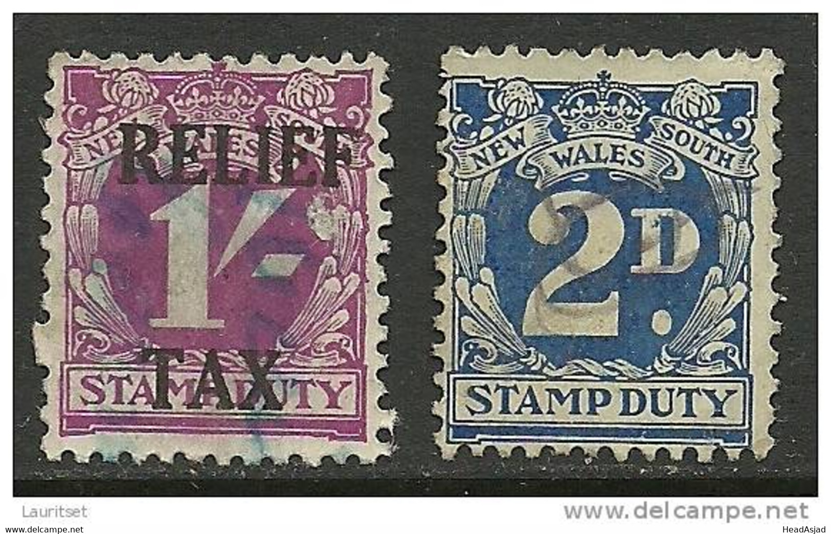 NEW SOUTH WALES AUSTRALIA 2 Steuermarken Tax Revenue Relief Duty Stamps - Used Stamps