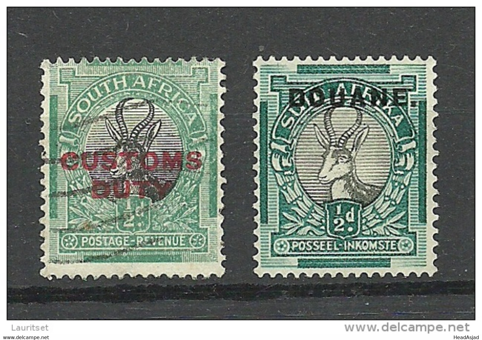South-Africa Dpuane Customs Duty 2 Older Revenue Stamps With OPT - Dienstmarken