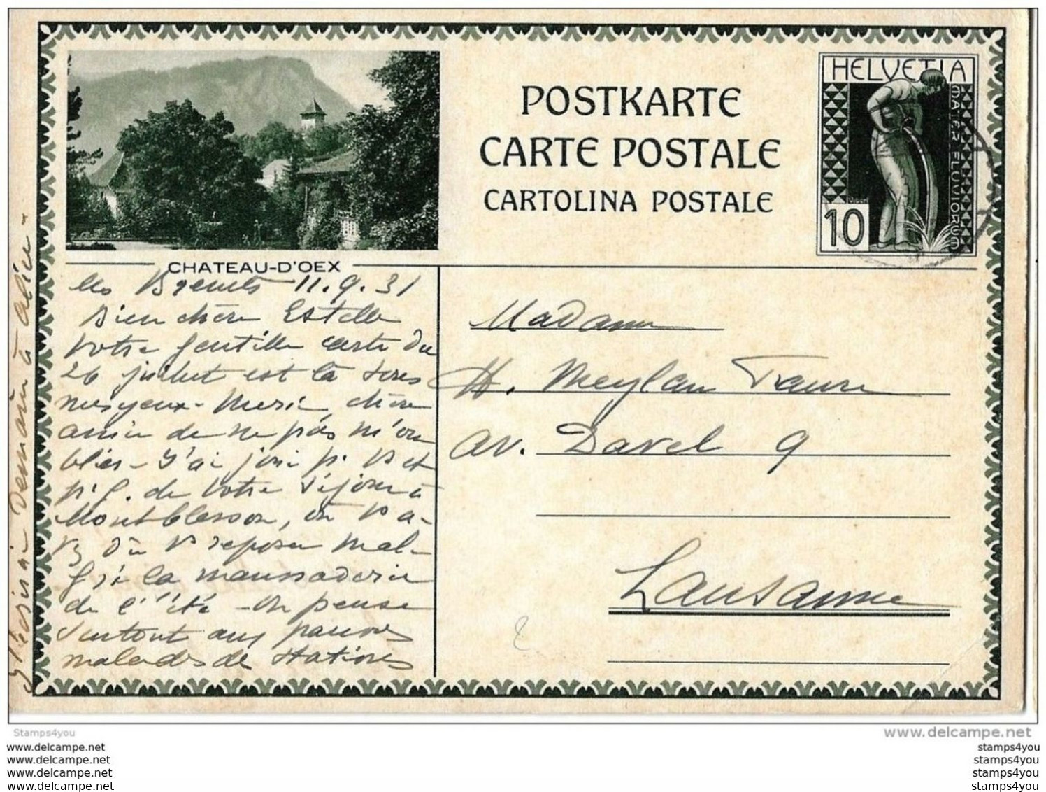 10-94 - Entier Postal Avec Illustration "Chateau D'Oex" 1931 - Attention Très Léger Pli En Bas à Droite - Entiers Postaux