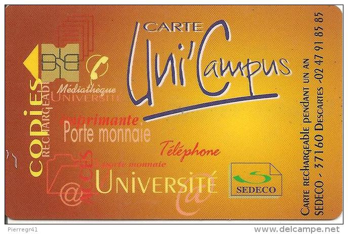 TICKET TELEPHONE-FRANCE TELECOM-2001-UNI CAMPUS-2-R° Sedeco A Droite Vertical-V°Code N° A Droite--TBE-RARE Cote 50€ - FT