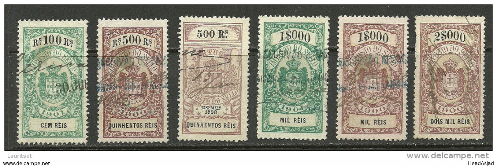 PORTUGAL 1898/1901 Fiscal Revenue Stamps Imposto Do Sello Steuermarken 500 & 1000 Reis O - Gebraucht