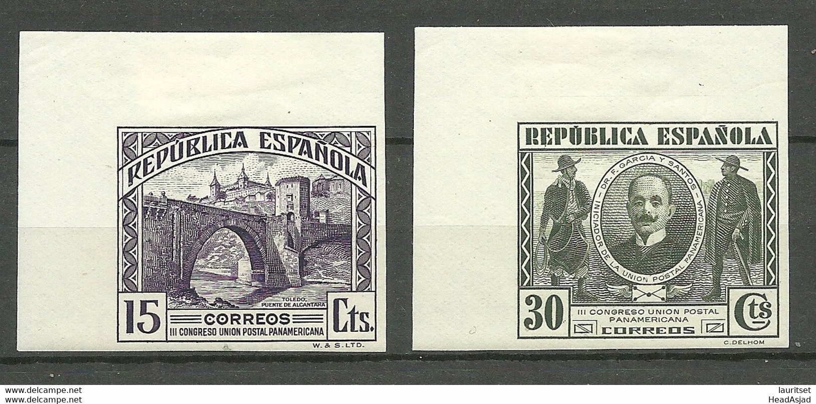 SPAIN Spanien 1931 Michel 584 U & 586 U MNH (hinged At Margin Only) - Fiscal-postal