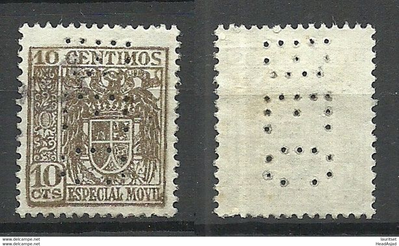 SPAIN Spanien Espana 10 Cts. Especial Movil Tax Revenue With Perfin Firmeneinlochung O - Postage-Revenue Stamps