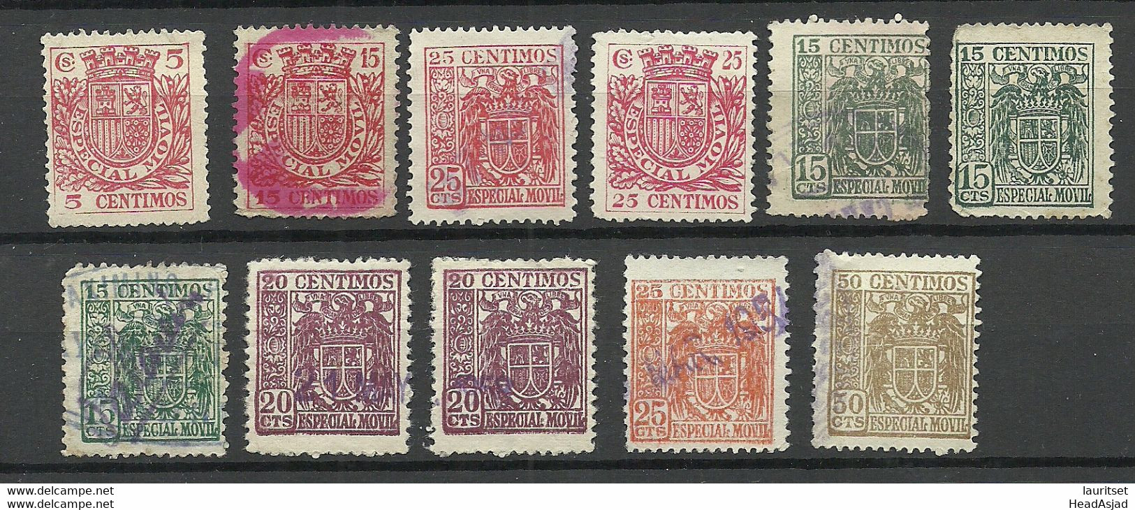 SPAIN Spanien Espana 10 Especial Movil Tax Revenue, Lot Of 11 Stamps O/(*) - Steuermarken/Dienstmarken