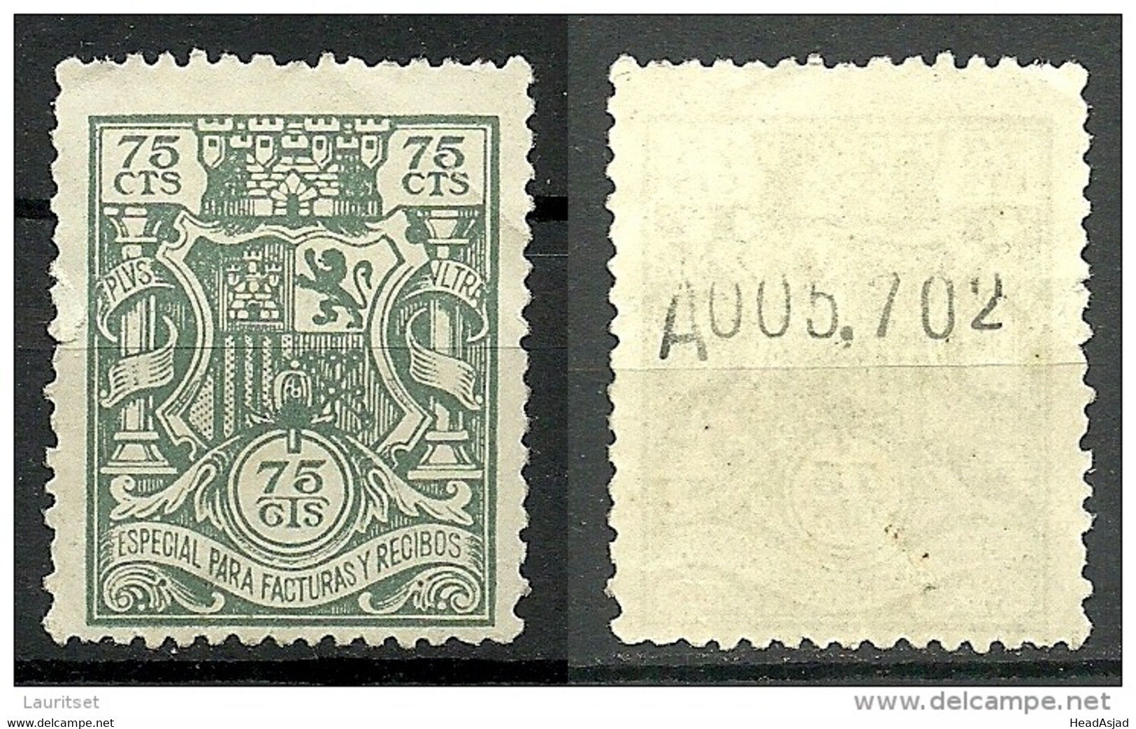 SPAIN Spanien Espana 75 Cts. Especial Para Facturas Y Recibos * - Postage-Revenue Stamps