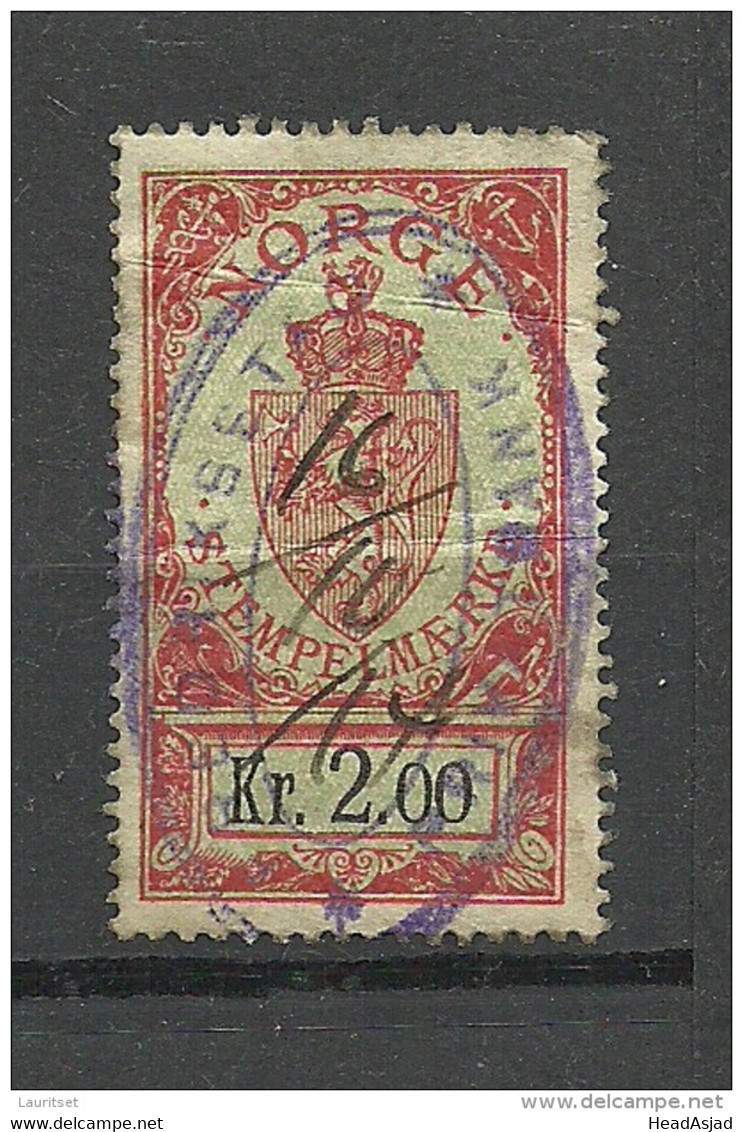 NORWAY Norwegen O 1914 Stempelmarke Documentary Tax 2 Kr O - Revenue Stamps