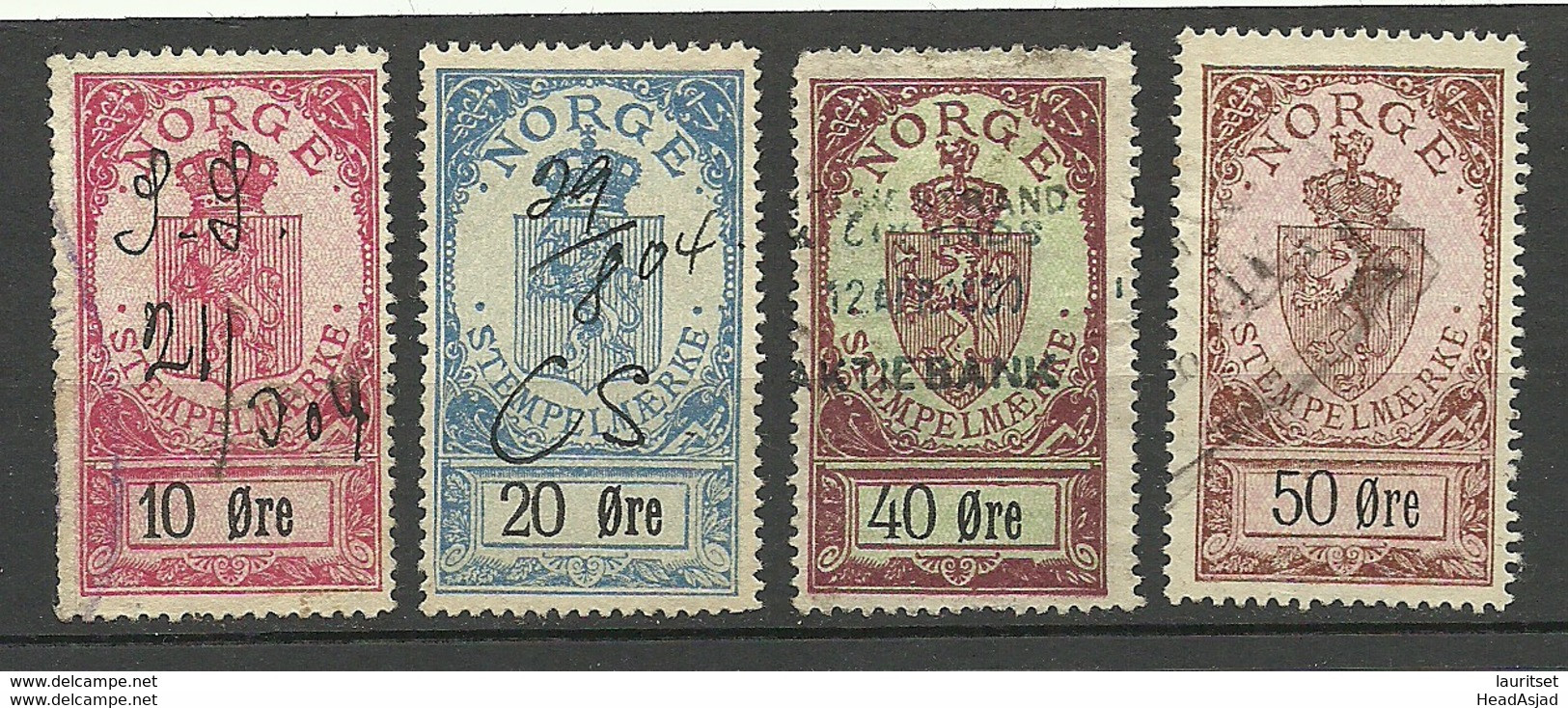 NORWAY Norwegen 4 Old Stempelmarken Documentary Stamps O READ! - Fiscale Zegels