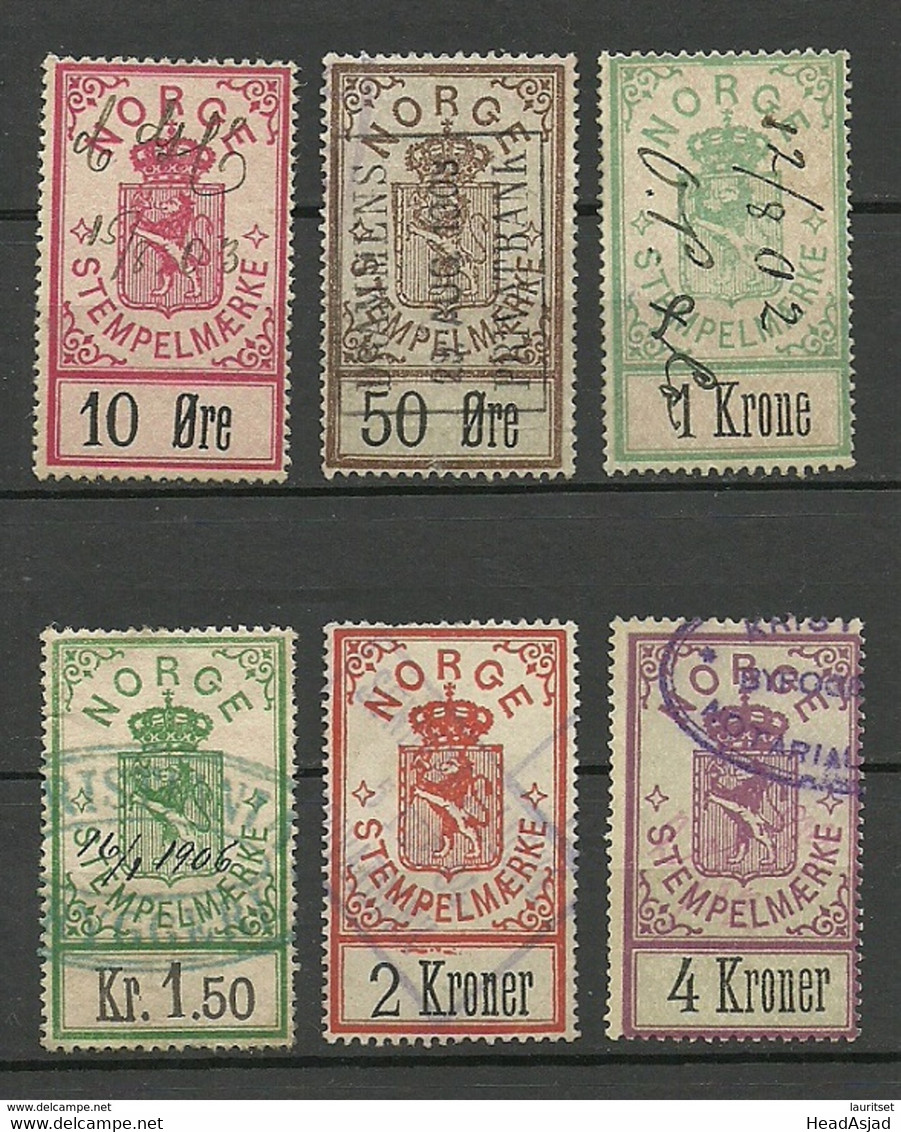 NORWAY Norwegen 6 Old Stempelmarken Documentary Stamps O - Fiscale Zegels