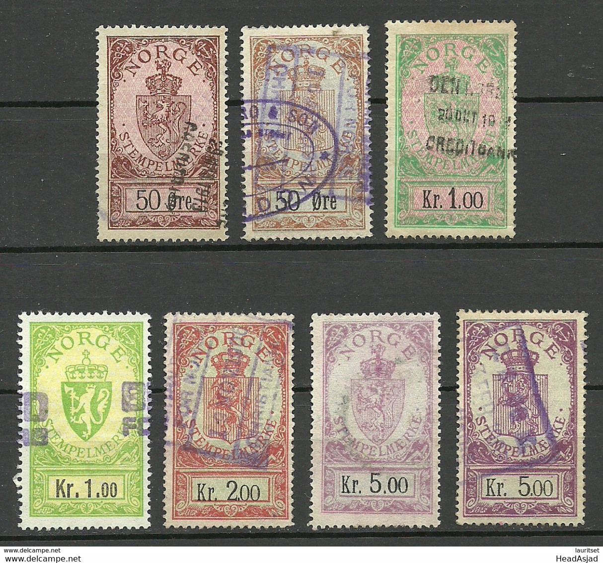 NORWAY Norwegen 7 Old Stempelmarken Documentary Stamps O - Steuermarken