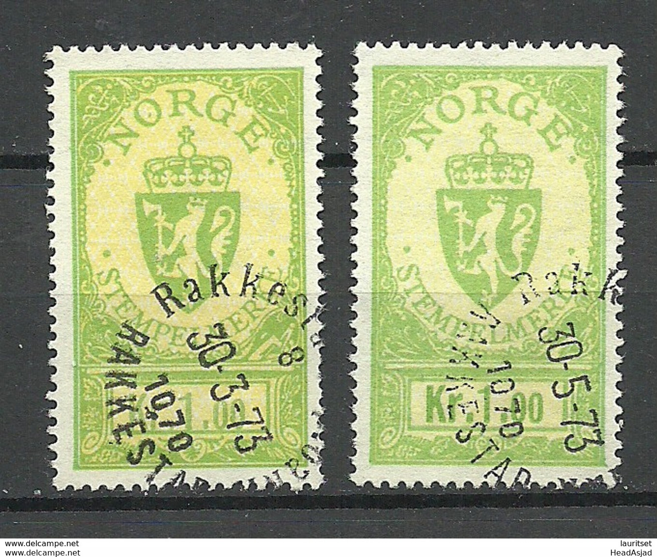 NORWAY Norwegen O 1973 Stempelmarken Documentary Stamps, 2 Different Color Shades 1 Kr O - Fiscale Zegels