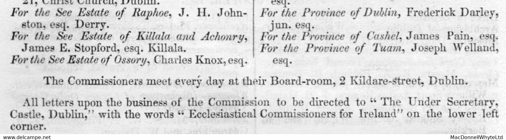 Ireland Mayo Government FREE 1838 Cover Black KILLALA To Dublin, Red Crowned FREE 10 OC 1838 Ecclesiastical Commissioner - Prephilately