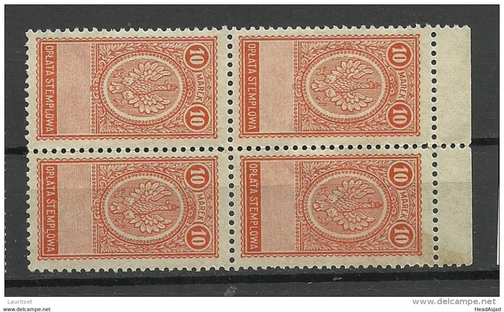 POLEN Poland Stempelmarke Documentary Tax In 4-block MNH - Revenue Stamps