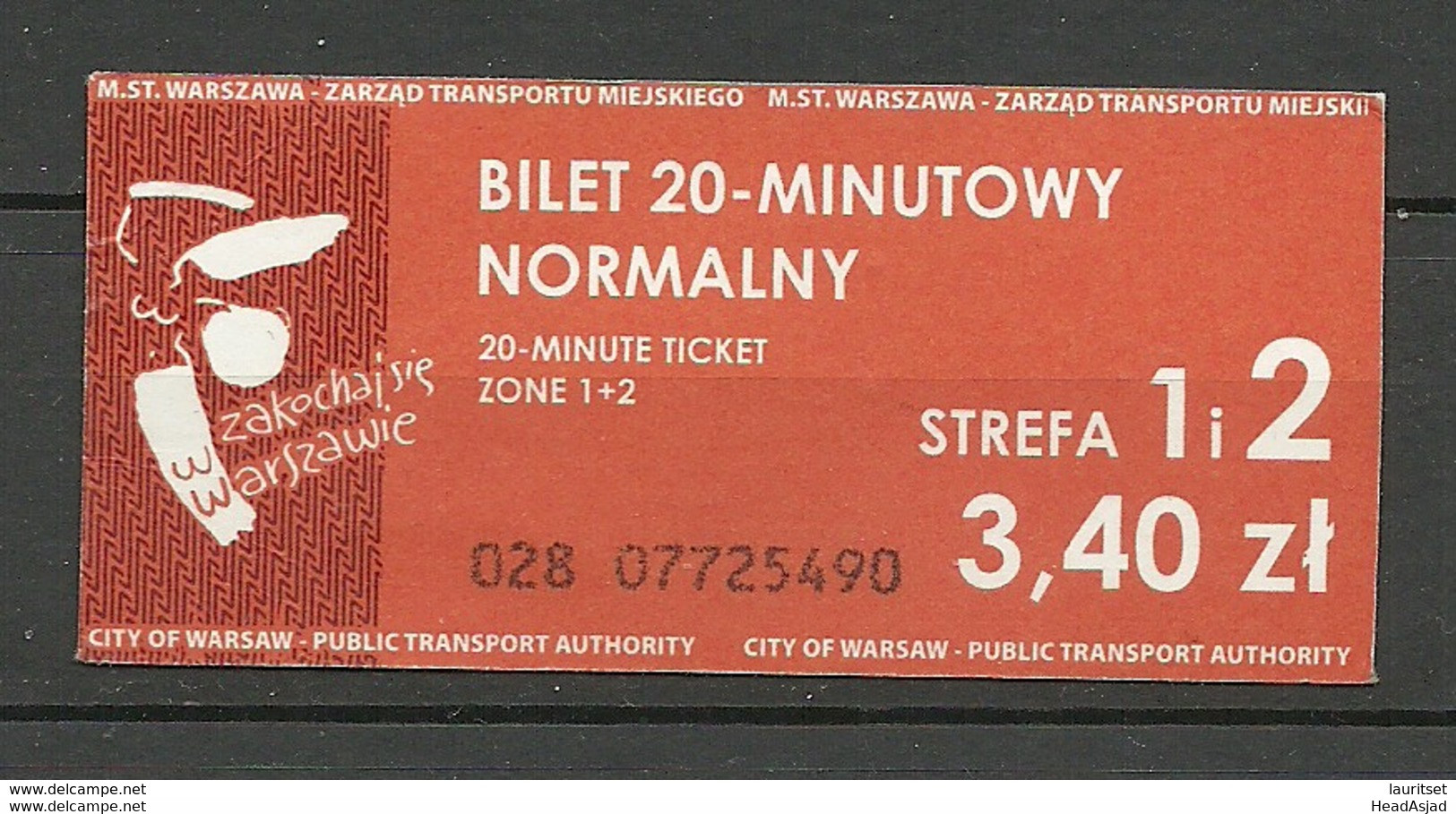 POLAND 2016 Fahrkarte Ticket Tram Bus Trolleybus Public Transport Warschawa - Europe