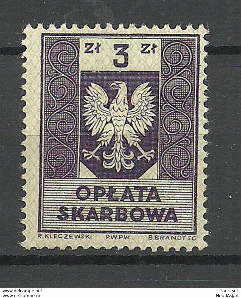 POLEN Poland Revenue Tax Oplata Skarbowa 3 Zl. MNH - Fiscales