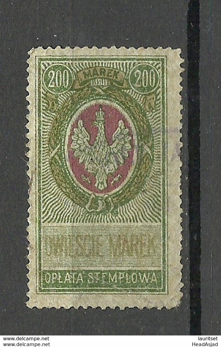 POLEN Poland Ca 1920 Tax Stempelmarke Revenue Oplata Stemplowa 200 Marek O - Fiscale Zegels