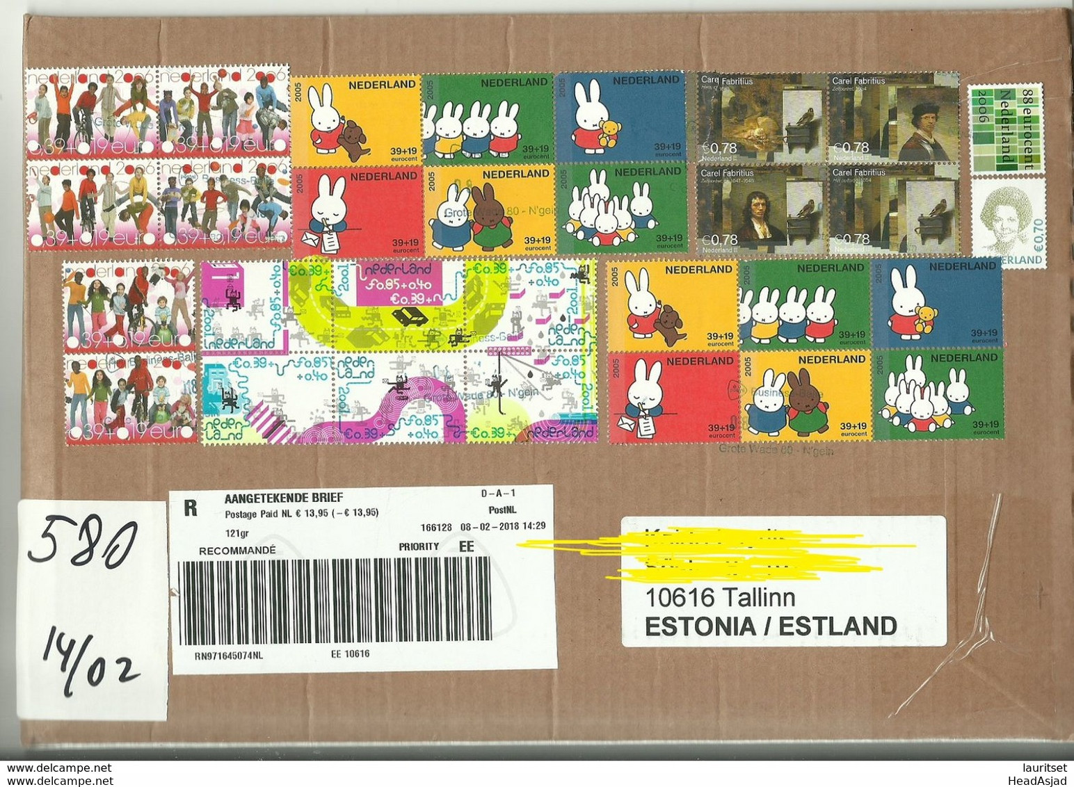 NEDERLAND NETHERLANDS 2018 Registered Cover To Estonia With 30 Stamps - Covers & Documents