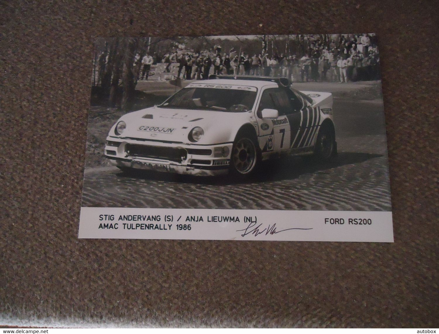Photo De Presse Signée Stig ANDERVANG / FORD RS 200 Groupe B RALLYE 1986 ( Autographe ) - Automobile