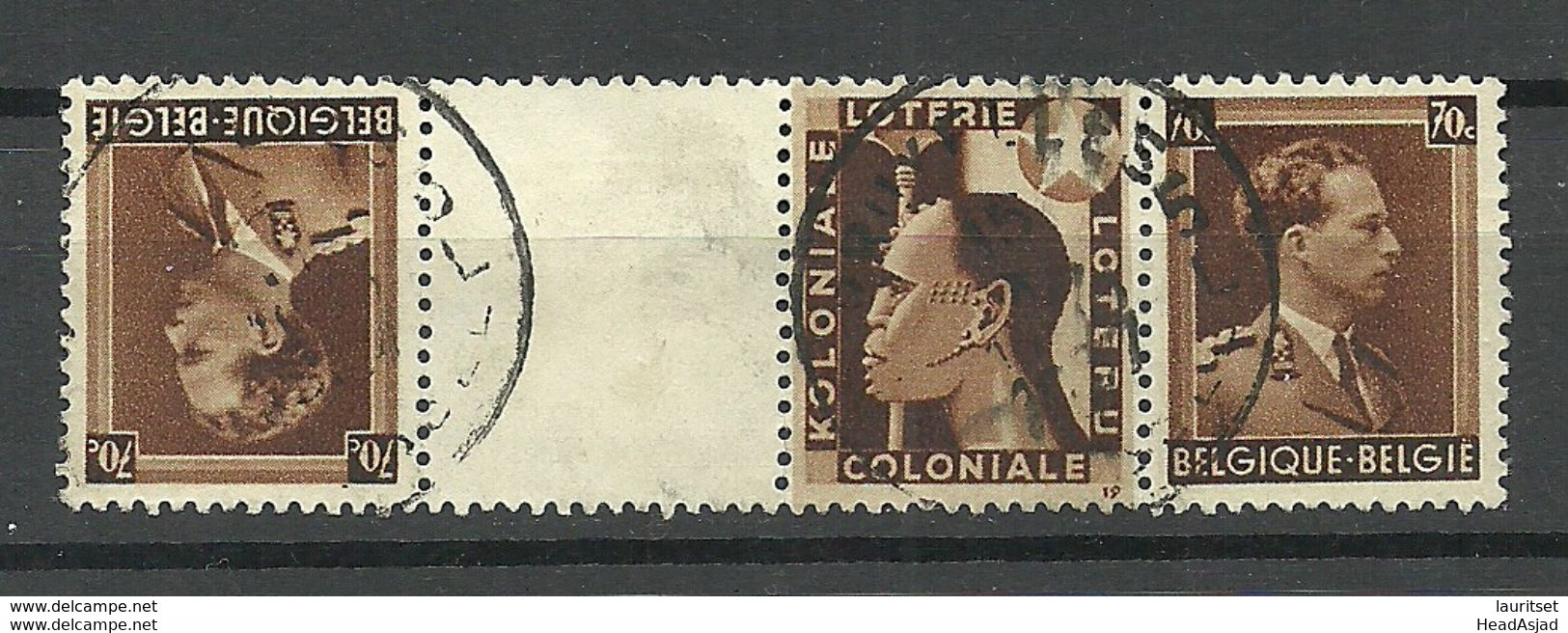 BELGIA Belgium 1936 Michel 423 Gutter Pair Zwischensteg Kehrdruckpaar + Advertising Label O - 1934-1935 Leopold III