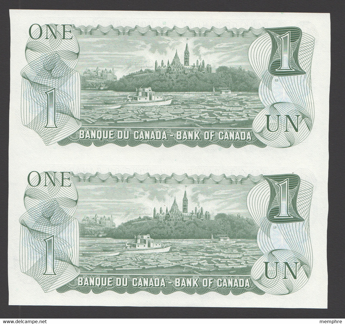 1973   $1  UNCUT PAIR Signed Crow / Bouey  UNC - Canada