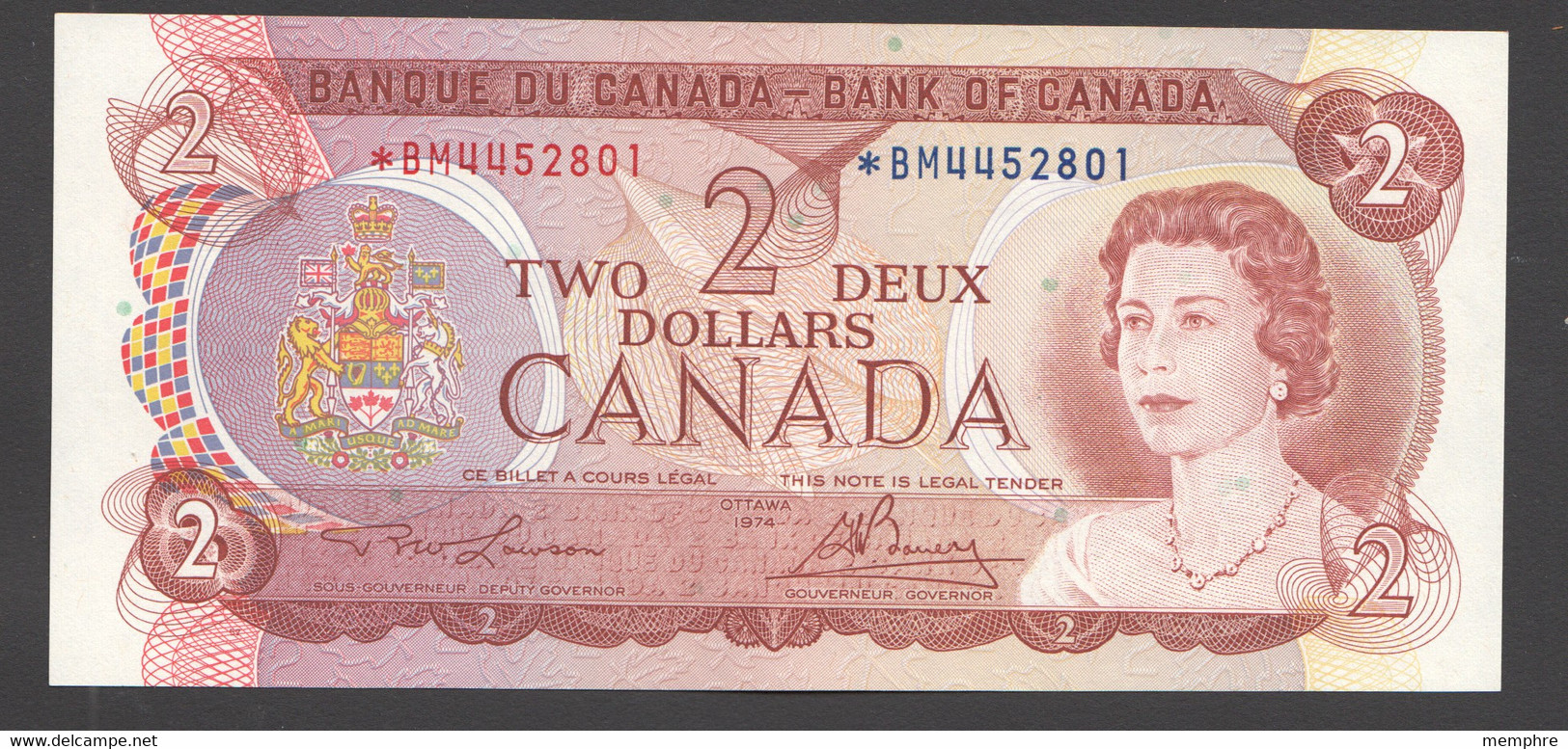 1973  $2  Asterisk Replacement  Bill  Signed   Lawson / Bouey  UNC - Kanada