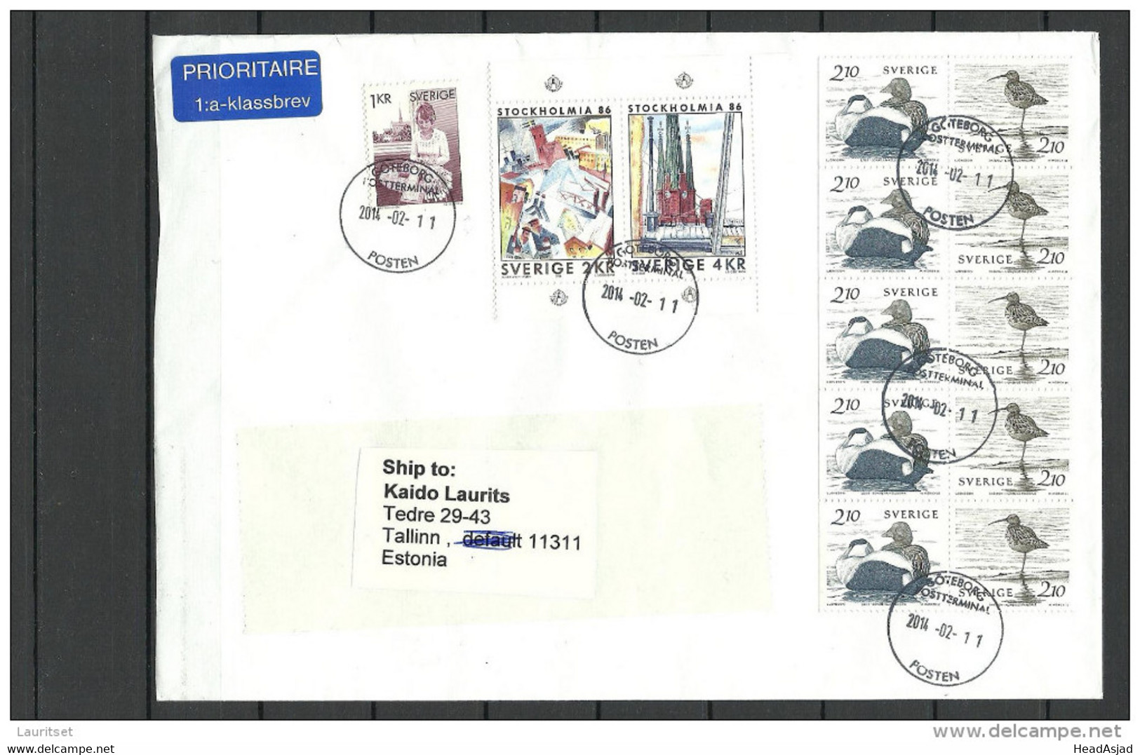 SCHWEDEN Sweden Sverige 2014 Air Mail Cover To Estland Estonia Estonie Stockholmia 1986 Birds Etc - Lettres & Documents