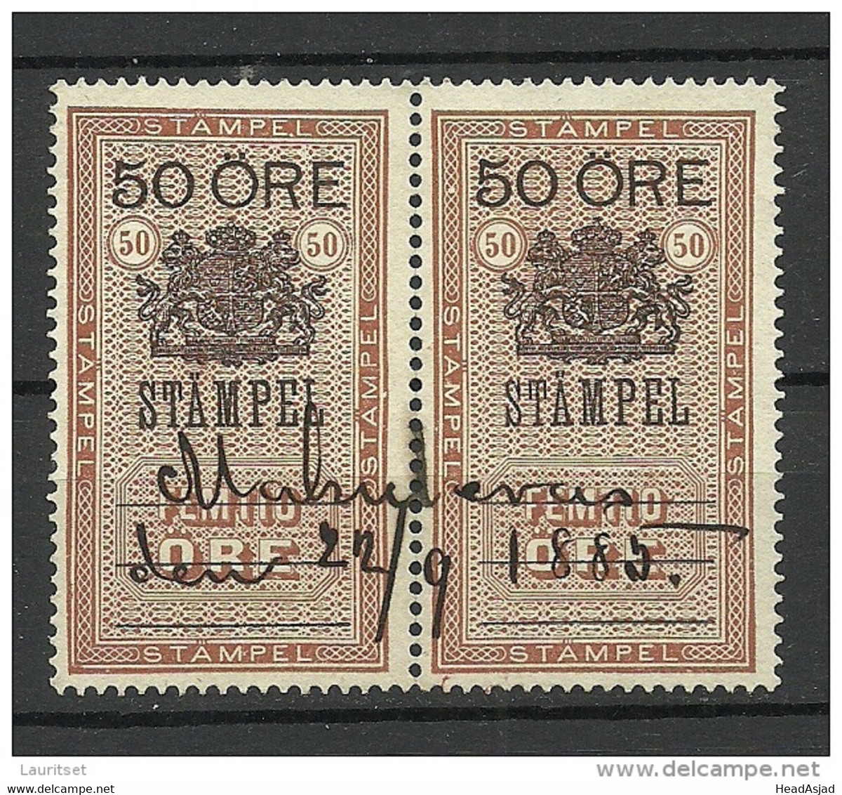 SCHWEDEN Sweden O 1885 Stempelmarke 50 öre In Pair - Steuermarken