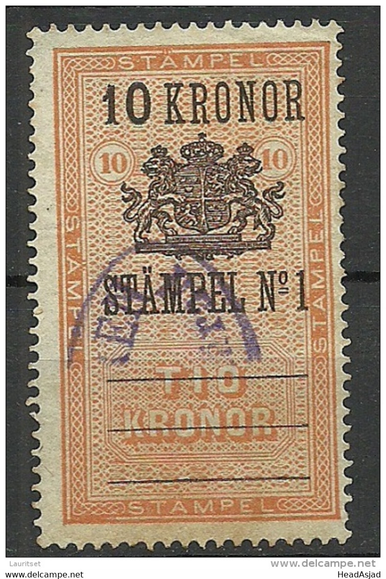 SCHWEDEN Sweden Ca 1880 Stempelmarke 10 Kr O - Steuermarken