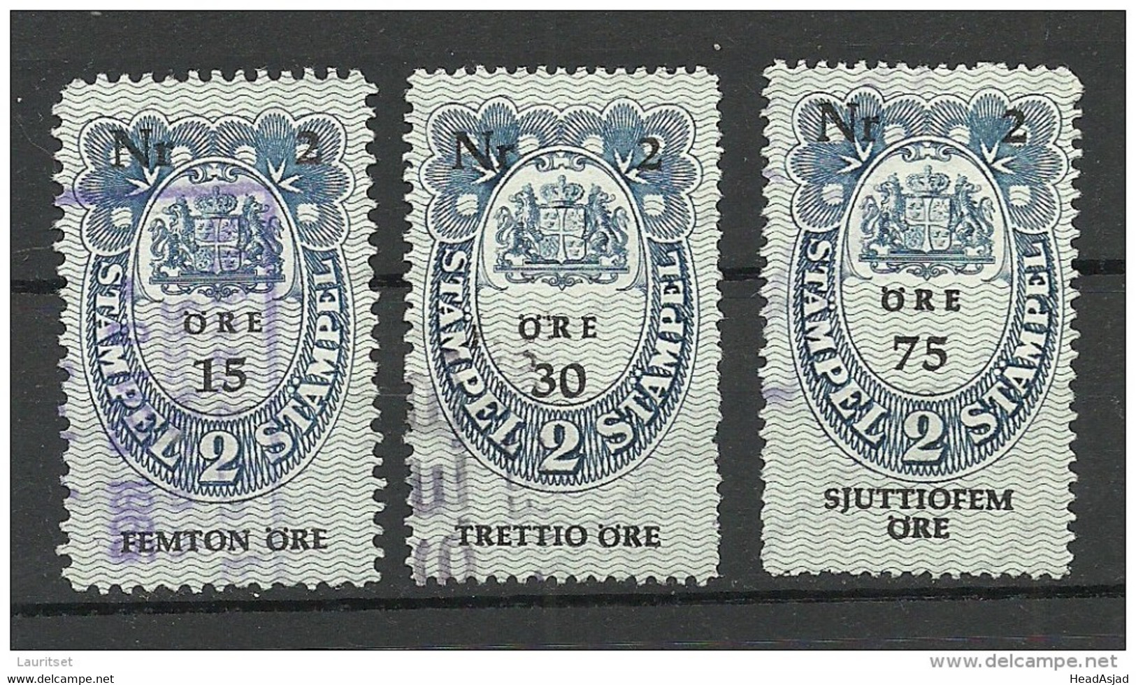 SCHWEDEN Sweden 3 Stempelmarken O - Revenue Stamps
