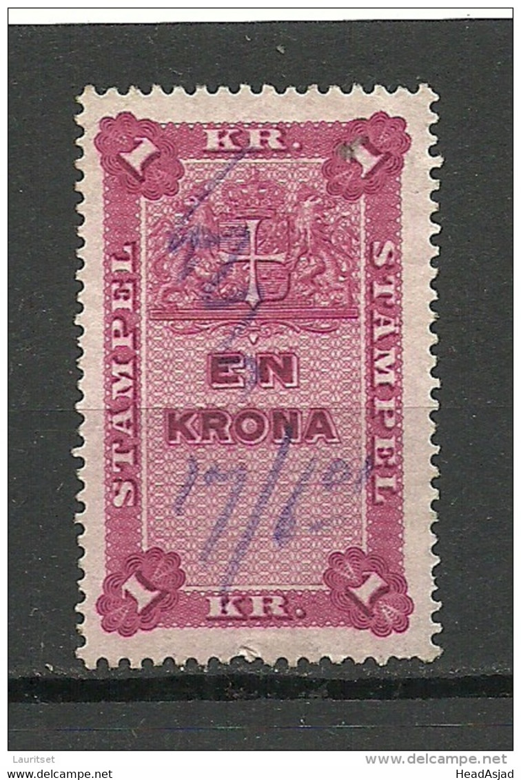 SCHWEDEN Sweden Stempelmarke Revenue Tax 1 Kr.o - Revenue Stamps